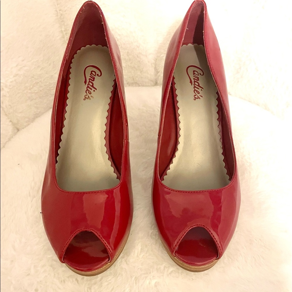 Cherry Red peep toe Candies high heel pumps